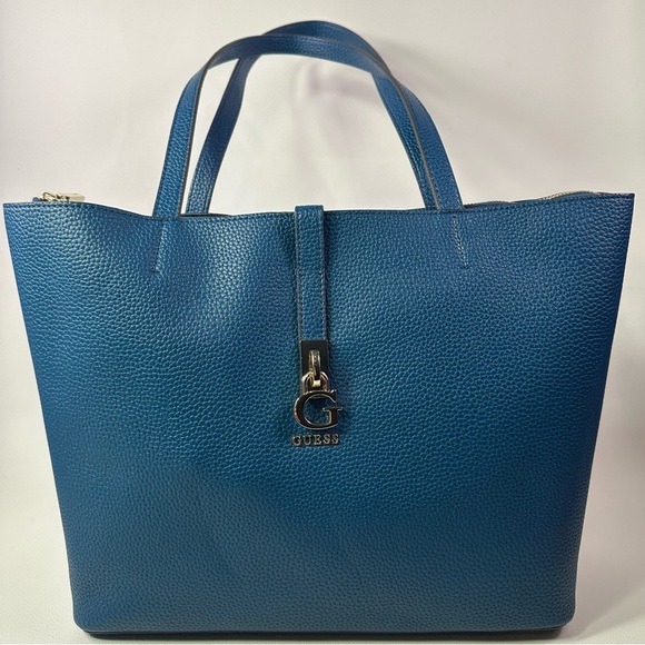 NEW GUESS GIANESSA LEATHER LIKE TOTE IN PETROL - Picture 2 of 10